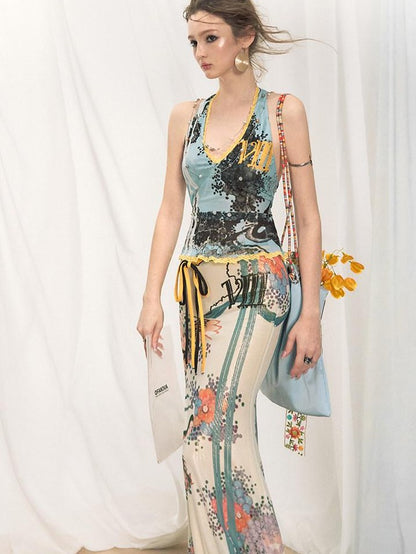 OfAkiva Boxy Reversible Gongbi Style Fine Brushwork Print Women&