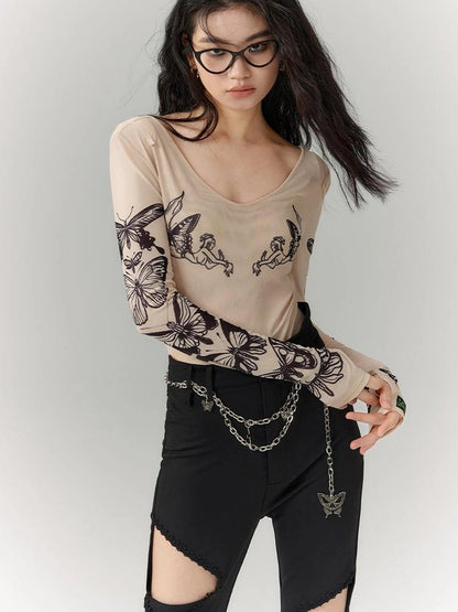 OfAkiva Butterfly Print Long Sleeve Bodysuit