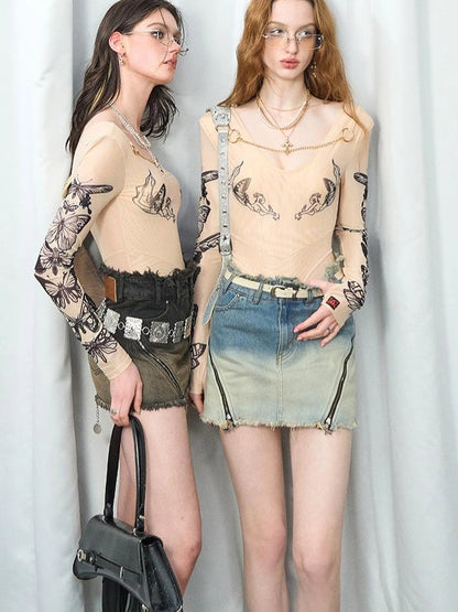 OfAkiva Butterfly Print Long Sleeve Bodysuit