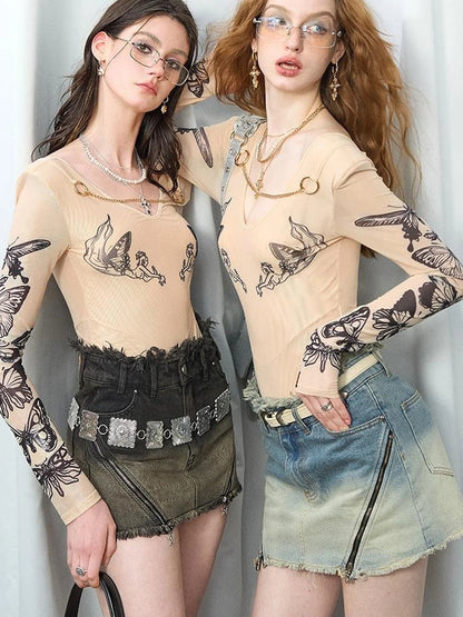 OfAkiva Butterfly Print Long Sleeve Bodysuit