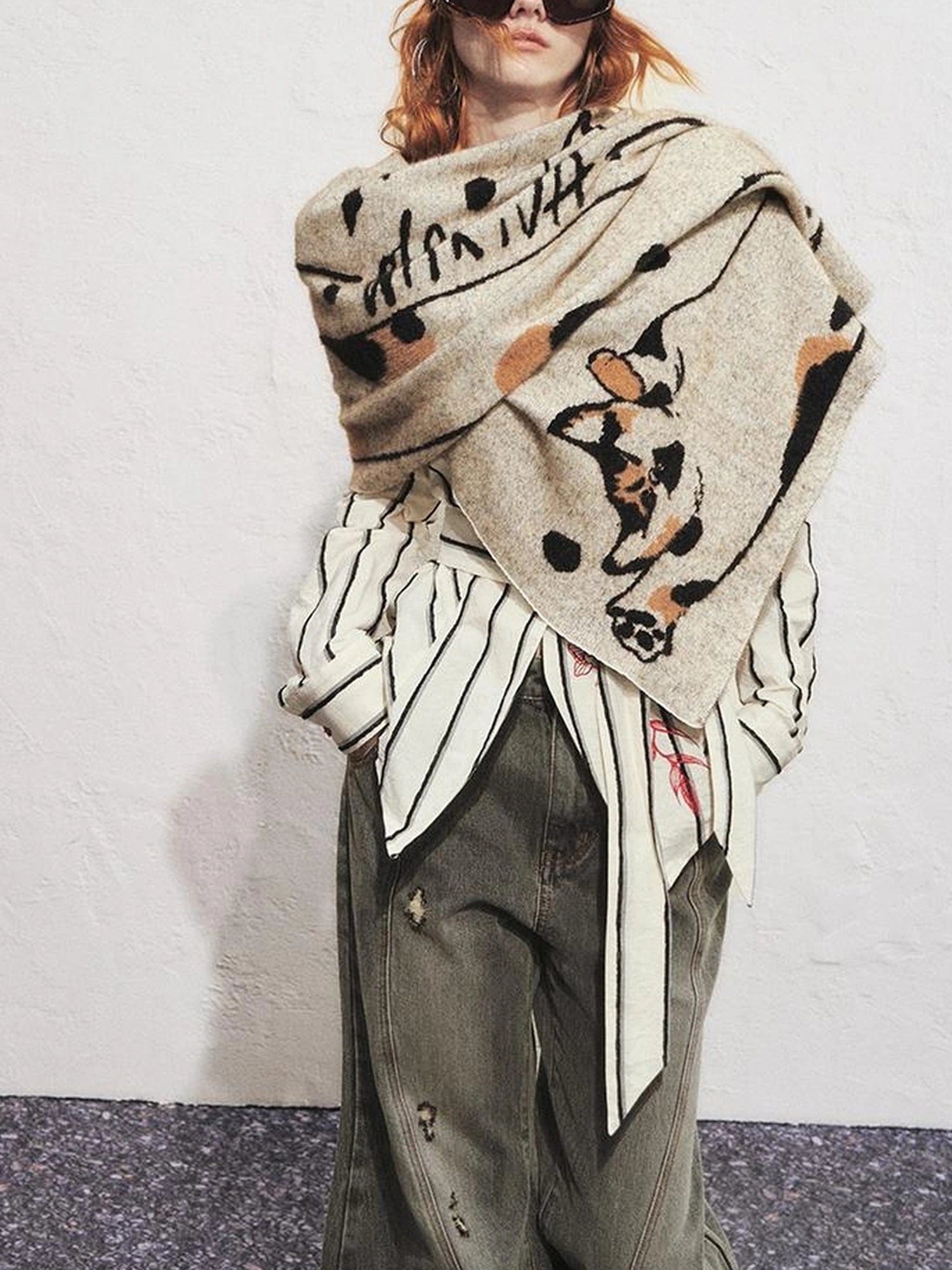 Carlton Striped Color Block Orchid Embroidery Puff Sleeve Shirt