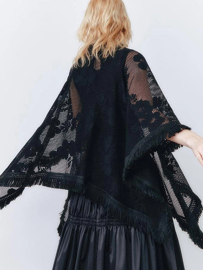 OfAkiva Celestial Retro Lace Fringe Asymmetrical Cape