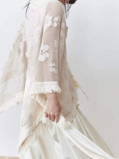 OfAkiva Celestial Retro Lace Fringe Asymmetrical Cape