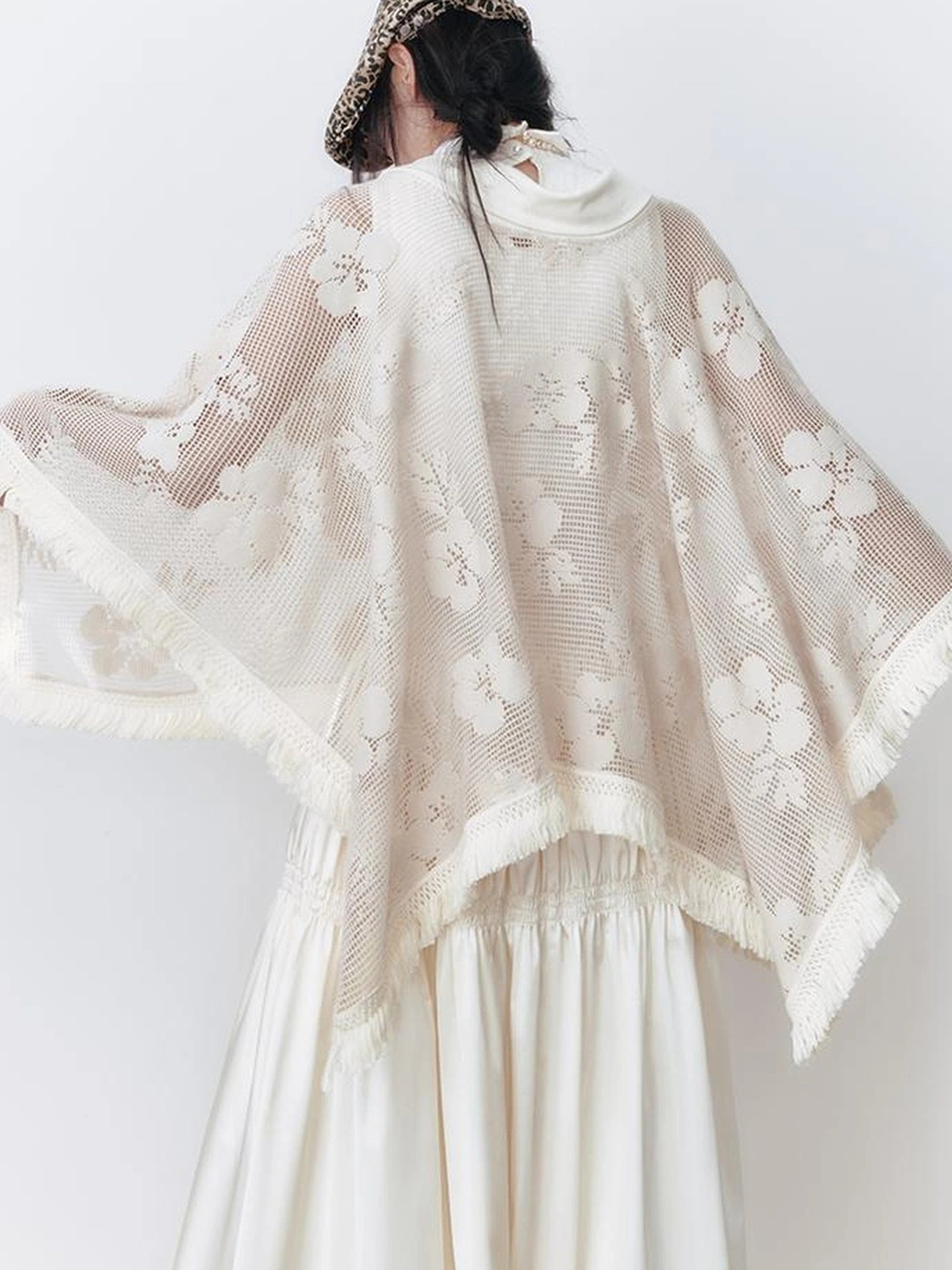 OfAkiva Celestial Retro Lace Fringe Asymmetrical Cape