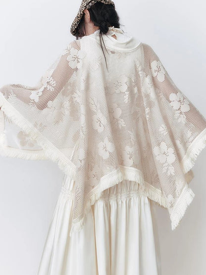 OfAkiva Celestial Retro Lace Fringe Asymmetrical Cape