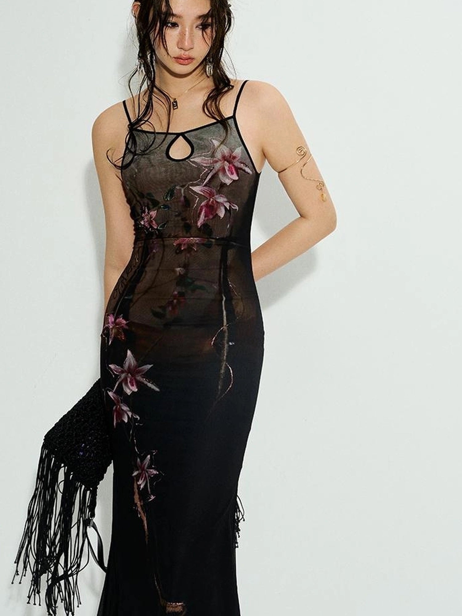 OfAkiva Cinnabar Strings Dual Orchid Gradient Fishtail Slip Dress