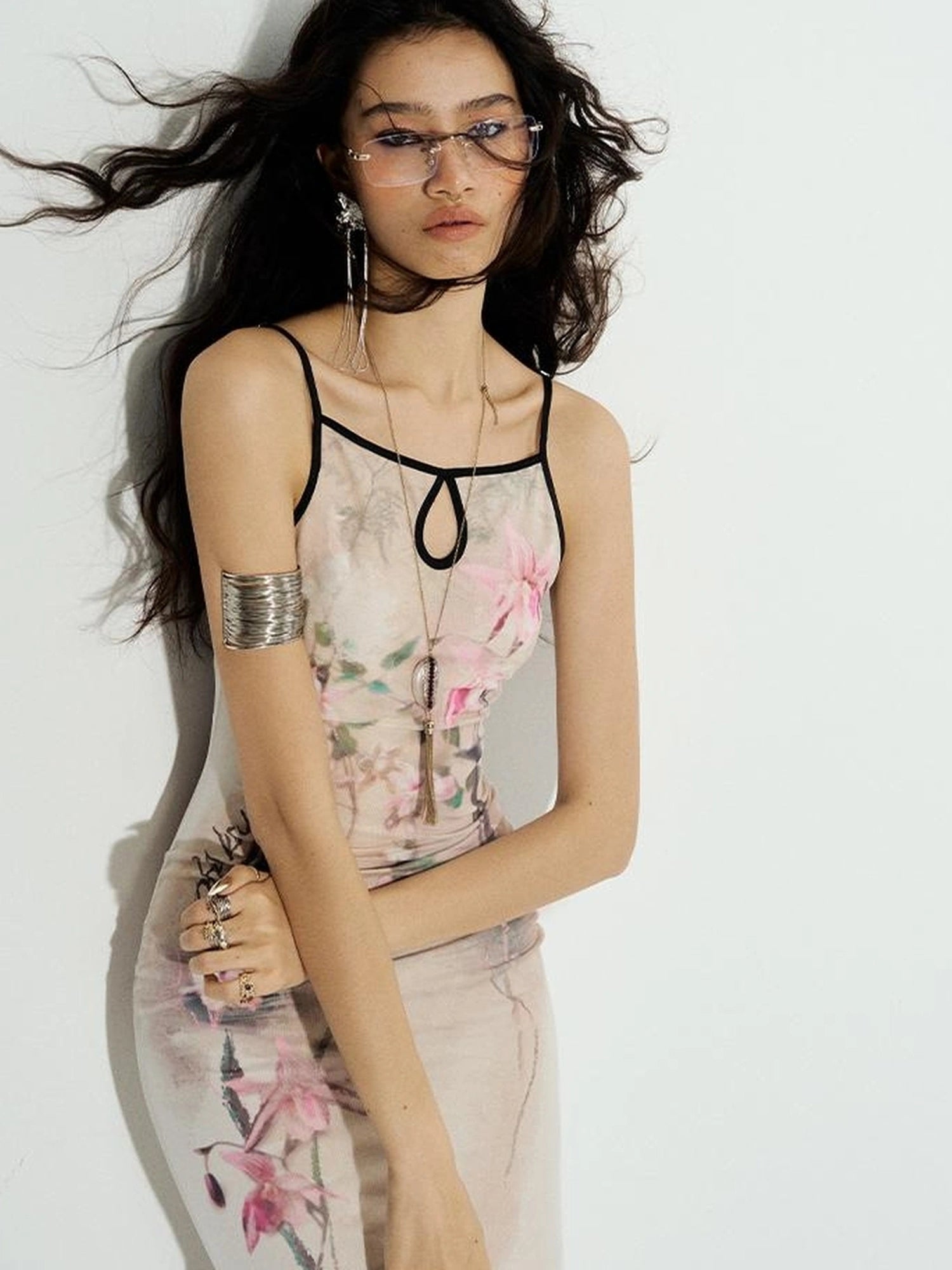 OfAkiva Cinnabar Strings Dual Orchid Gradient Fishtail Slip Dress