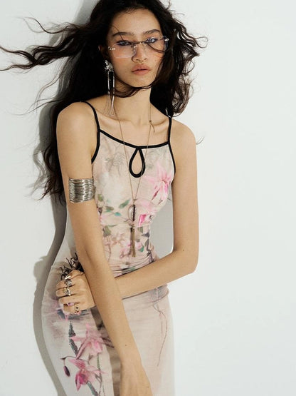 OfAkiva Cinnabar Strings Dual Orchid Gradient Fishtail Slip Dress