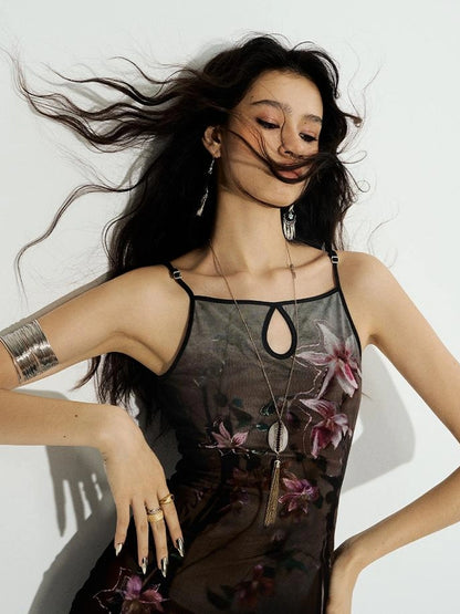 OfAkiva Cinnabar Strings Dual Orchid Gradient Fishtail Slip Dress