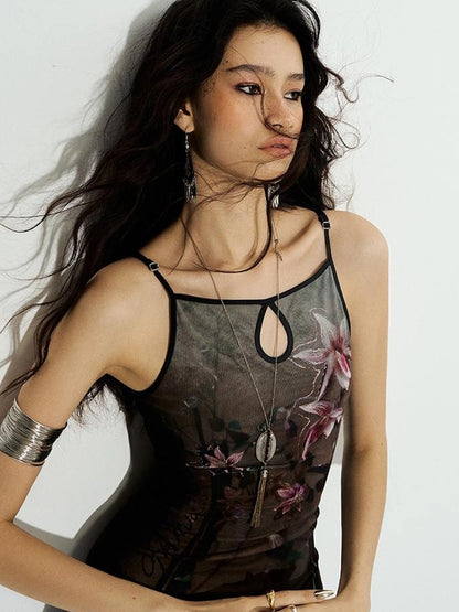 OfAkiva Cinnabar Strings Dual Orchid Gradient Fishtail Slip Dress