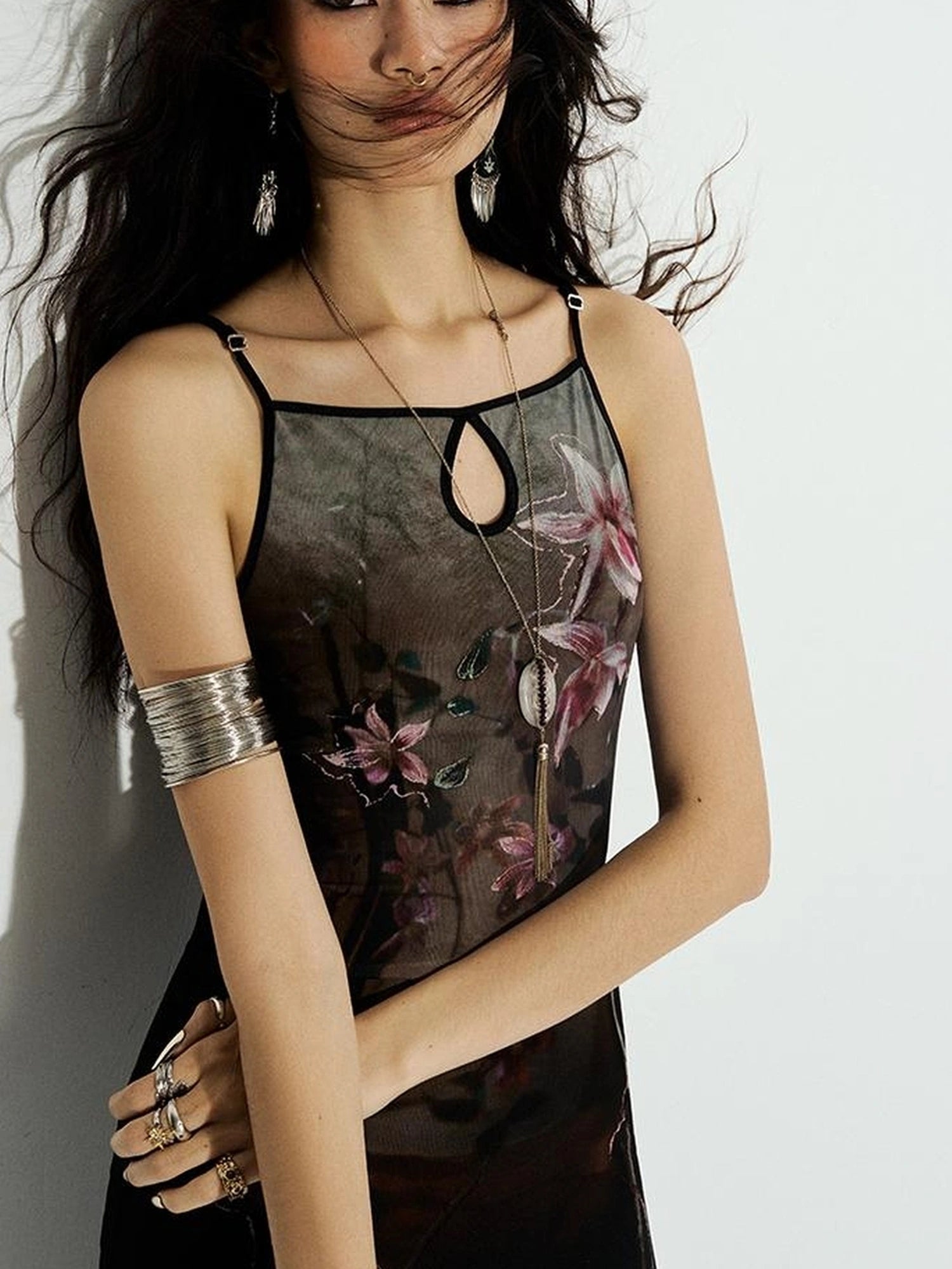 OfAkiva Cinnabar Strings Dual Orchid Gradient Fishtail Slip Dress