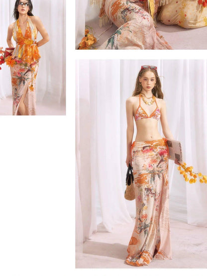 OfAkiva Cloud Ink Wash Tropical Floral Printed Women&