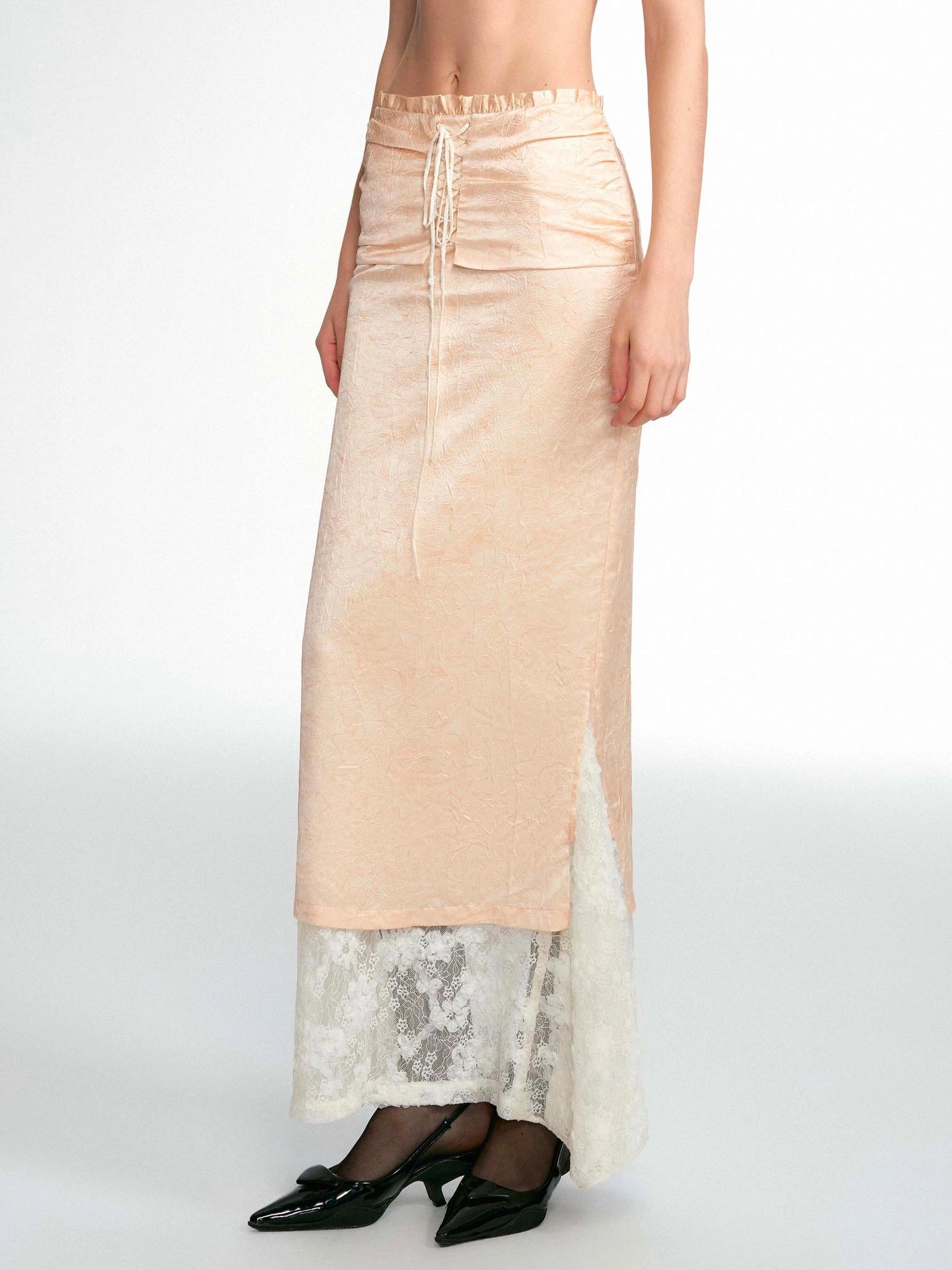 OfAkiva Crescent Window Pleated Satin Wrap Skirt