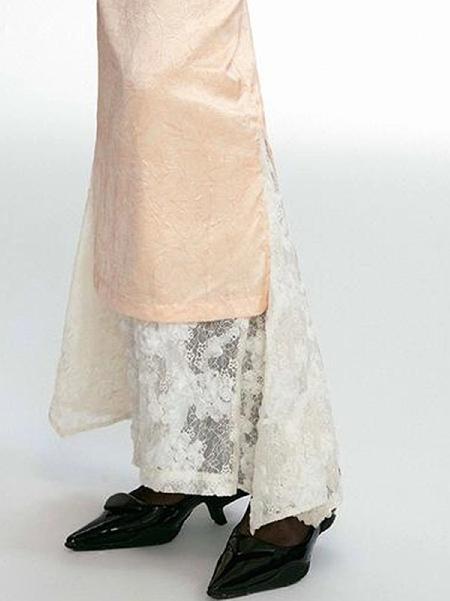 OfAkiva Crescent Window Pleated Satin Wrap Skirt