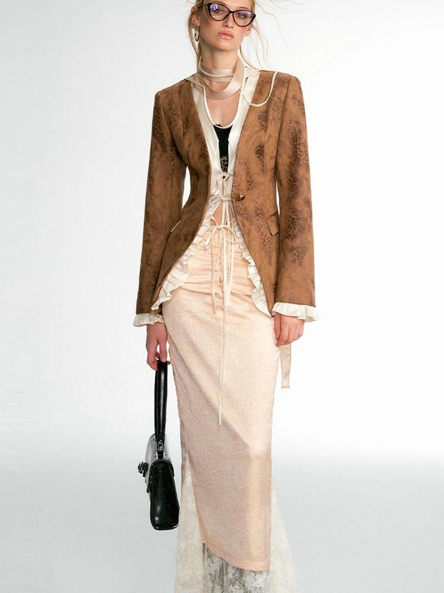 OfAkiva Crescent Window Pleated Satin Wrap Skirt