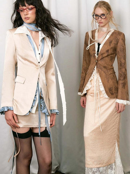 OfAkiva Crescent Window Pleated Satin Wrap Skirt