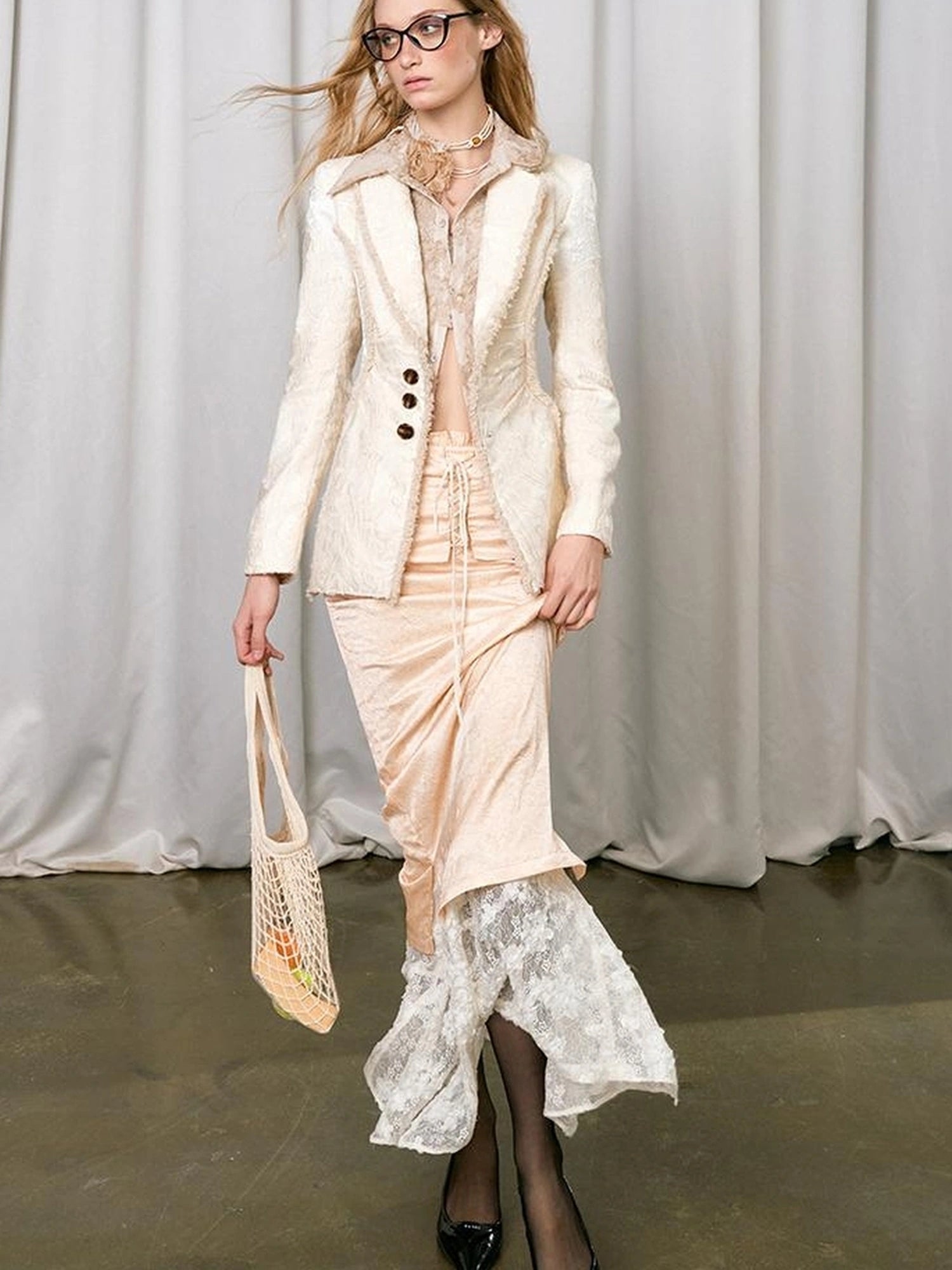 OfAkiva Crescent Window Pleated Satin Wrap Skirt