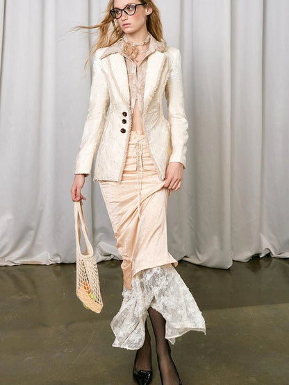 OfAkiva Crescent Window Pleated Satin Wrap Skirt