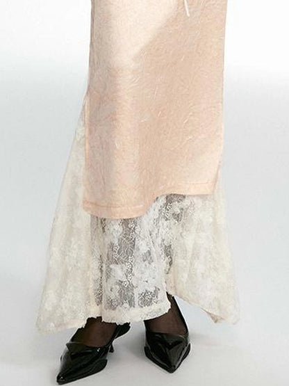 OfAkiva Crescent Window Pleated Satin Wrap Skirt