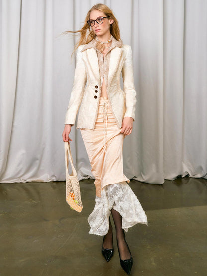 OfAkiva Crescent Window Pleated Satin Wrap Skirt