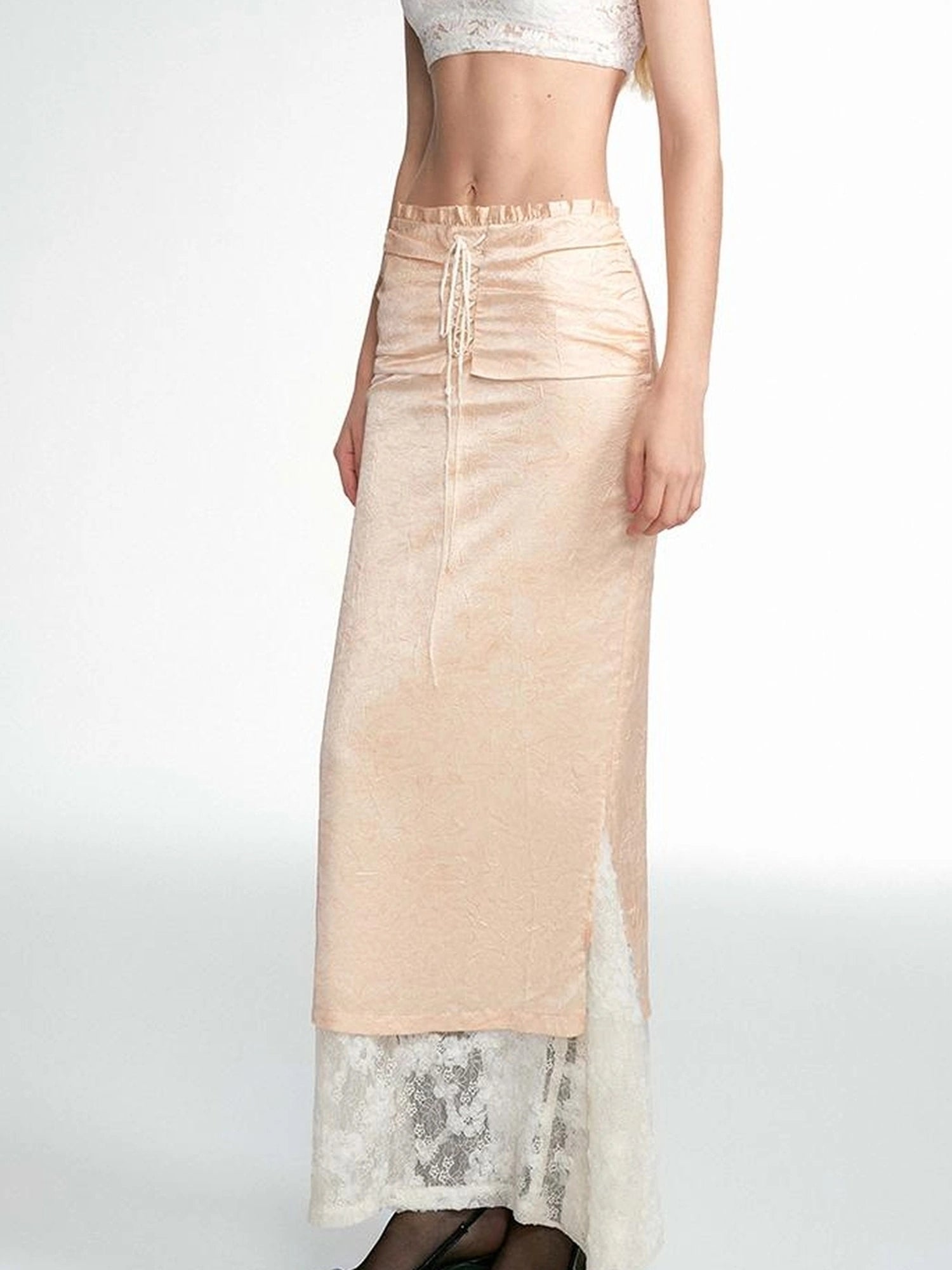OfAkiva Crescent Window Pleated Satin Wrap Skirt