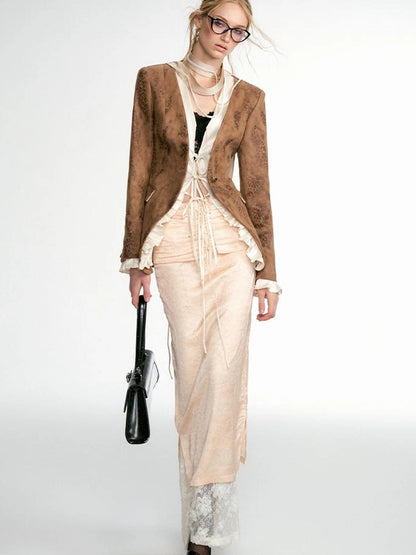 OfAkiva Crescent Window Pleated Satin Wrap Skirt