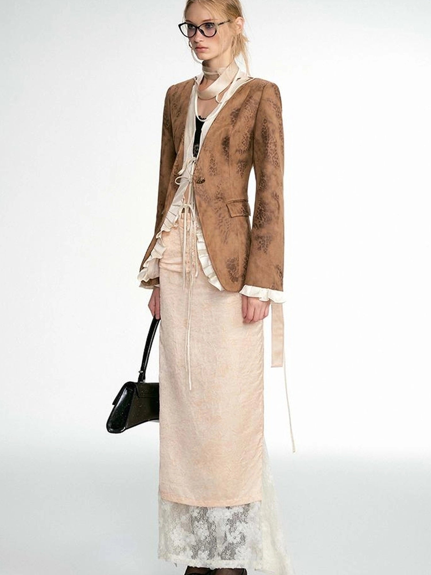 OfAkiva Crescent Window Pleated Satin Wrap Skirt