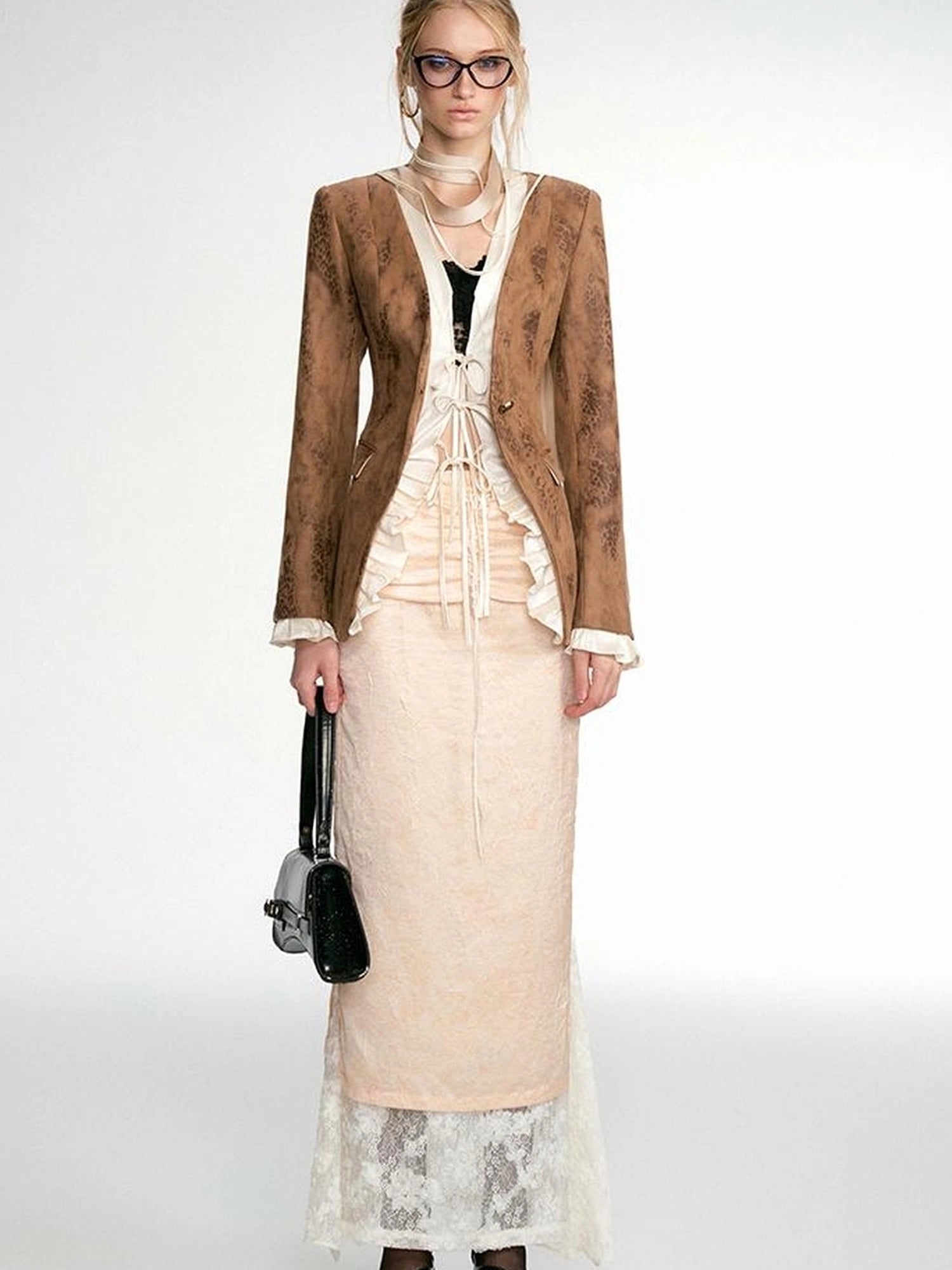 OfAkiva Crescent Window Pleated Satin Wrap Skirt