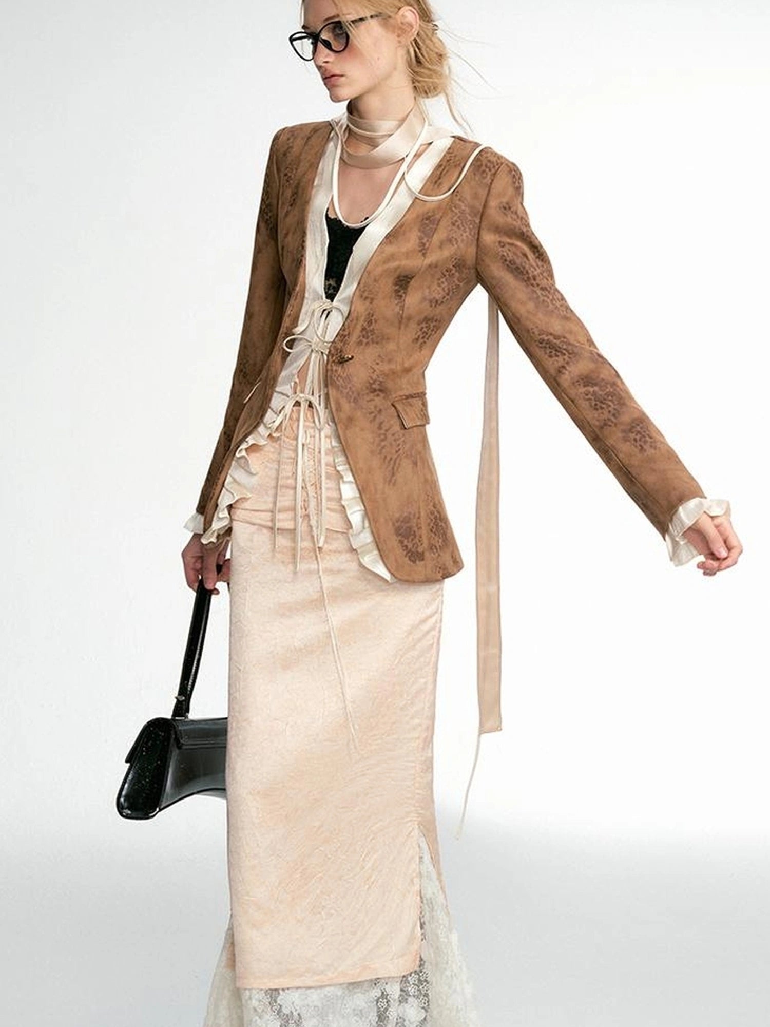 OfAkiva Crescent Window Pleated Satin Wrap Skirt