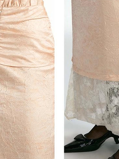 OfAkiva Crescent Window Pleated Satin Wrap Skirt