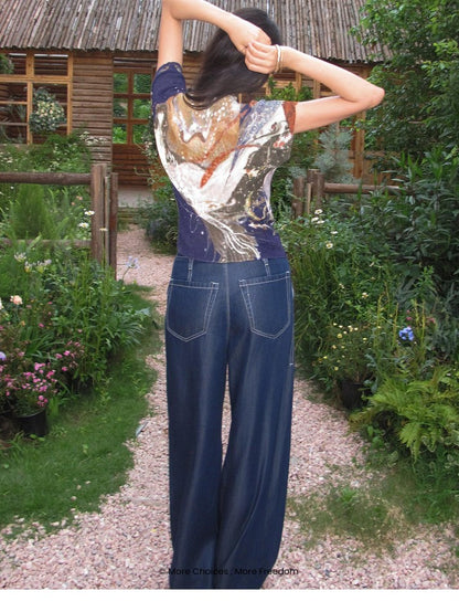 OfAkiva Cropped Pleated Shanhaijing Print Women&