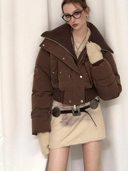 OfAkiva Deconstructed Dual Zip Knit Paneled Studded Down Jacket