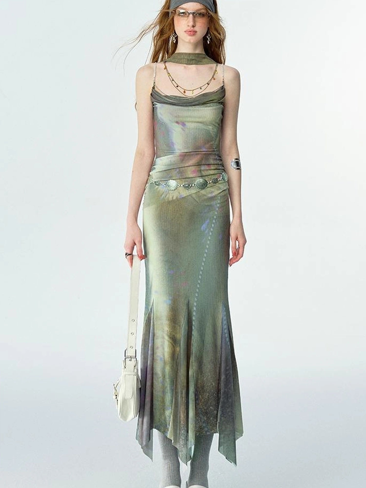 OfAkiva Diamond Chain Print Daisy Slip V-neck Dress