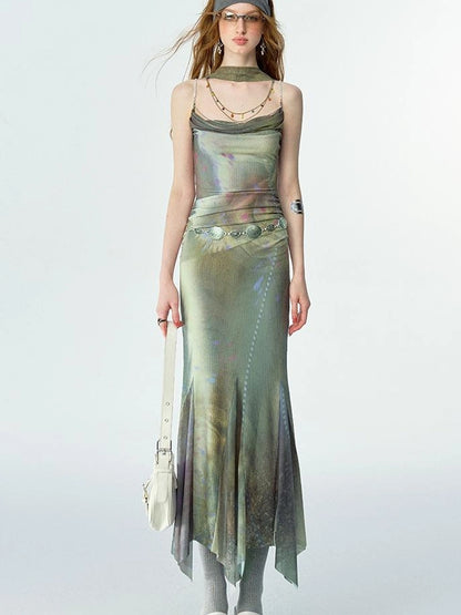 OfAkiva Diamond Chain Print Daisy Slip V-neck Dress