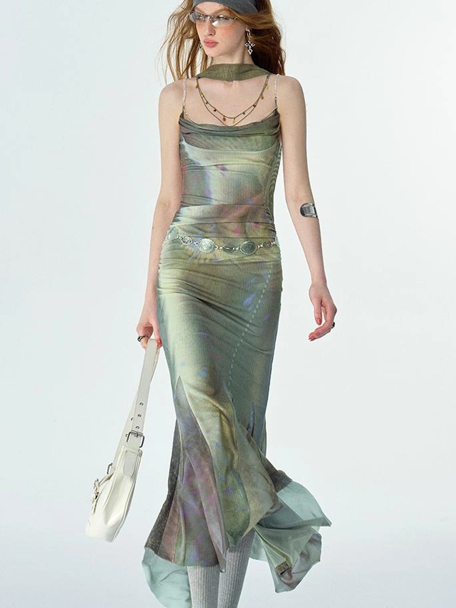 OfAkiva Diamond Chain Print Daisy Slip V-neck Dress