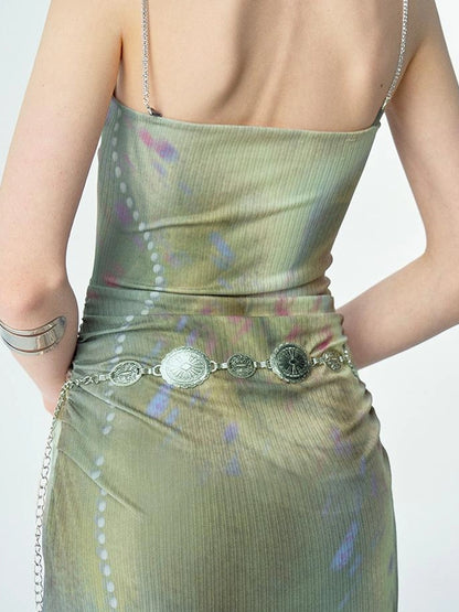 OfAkiva Diamond Chain Print Daisy Slip V-neck Dress