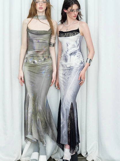 OfAkiva Diamond Chain Print Daisy Slip V-neck Dress