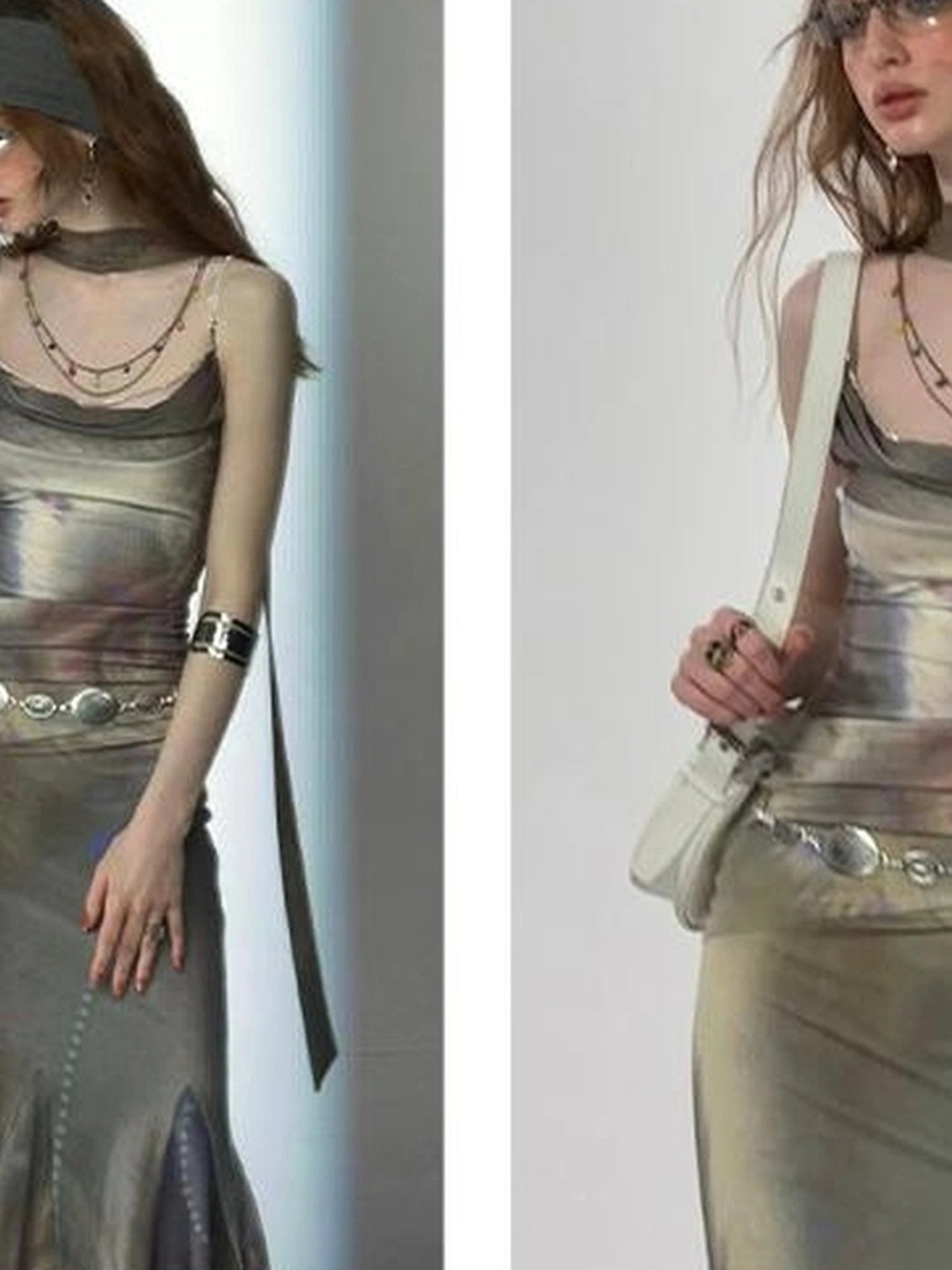 OfAkiva Diamond Chain Print Daisy Slip V-neck Dress