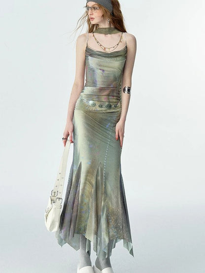 OfAkiva Diamond Chain Print Daisy Slip V-neck Dress