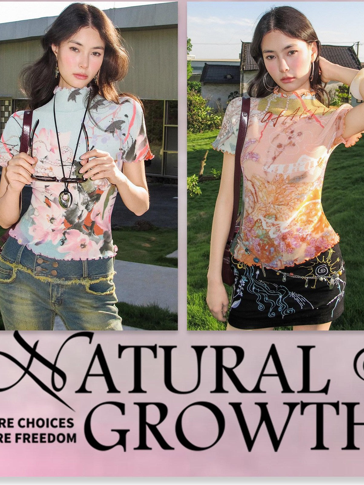 OfAkiva Dream Fragment Ruched Stretch Printed Lettuce Edge Women&