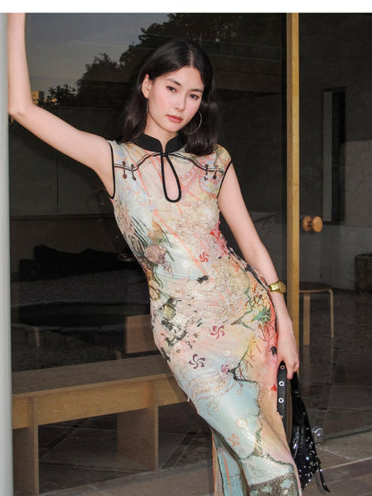 OfAkiva Dream Fragment Sand Print Stand Collar High Waist Women&