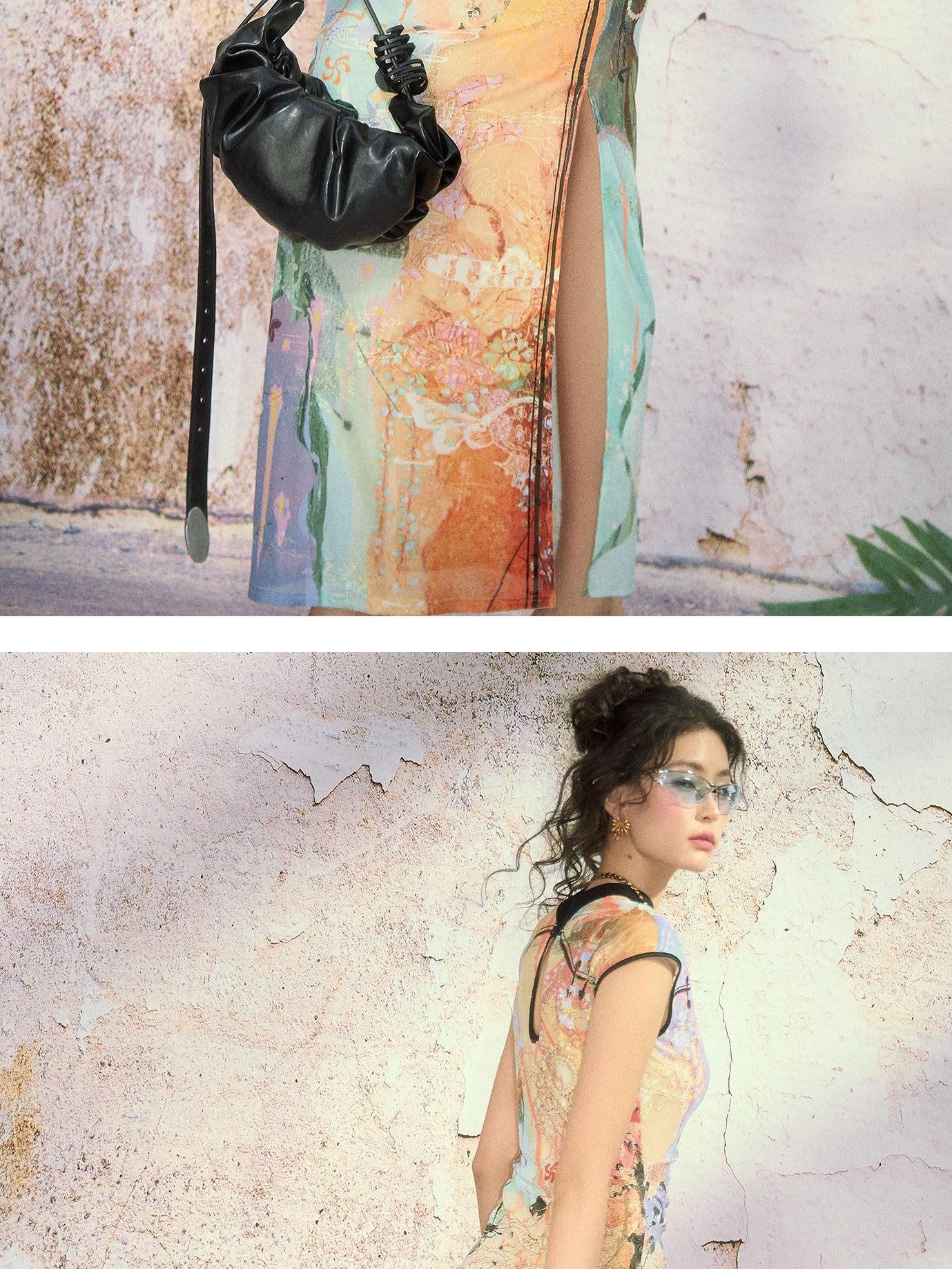 OfAkiva Dream Fragment Sand Print Stand Collar High Waist Women&
