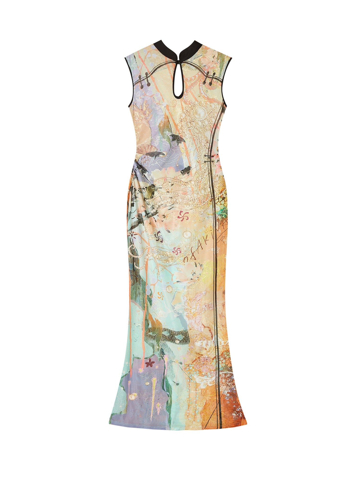 OfAkiva Dream Fragment Sand Print Stand Collar High Waist Women&