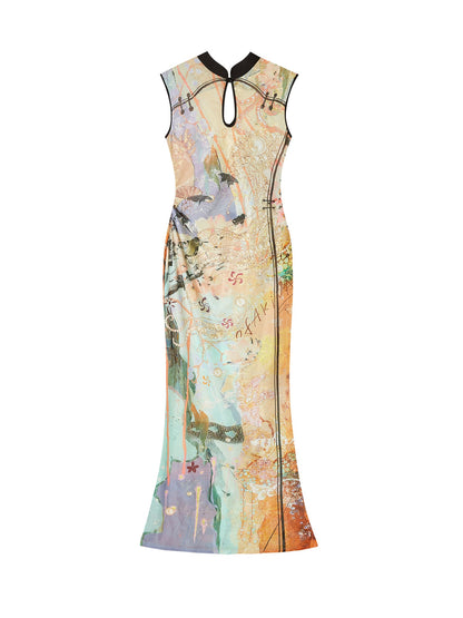 OfAkiva Dream Fragment Sand Print Stand Collar High Waist Women&