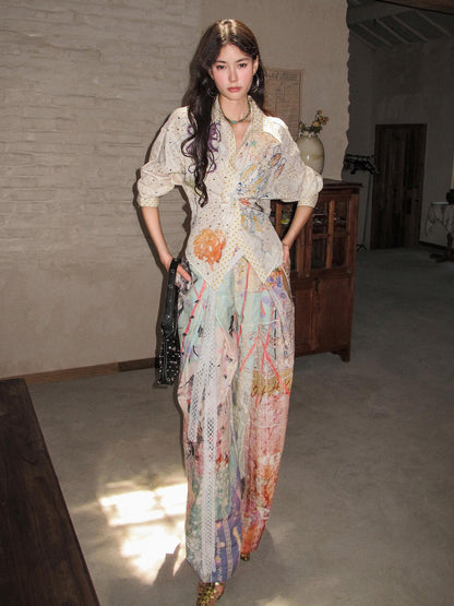 OfAkiva Dream Fragment Structural Line Print Pleated Embroidered Women&