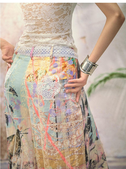 OfAkiva Dream Fragment Structural Line Print Pleated Embroidered Women&