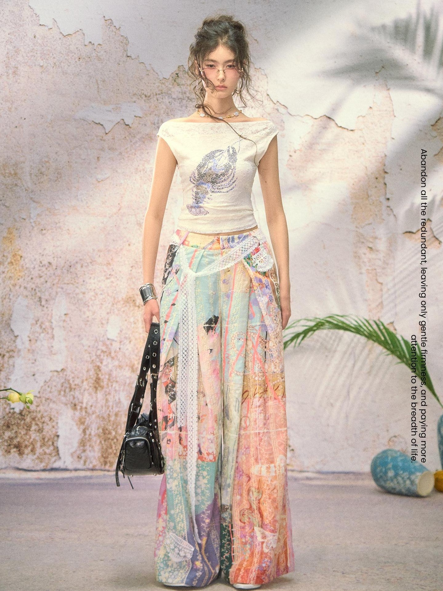 OfAkiva Dream Fragment Structural Line Print Pleated Embroidered Women&