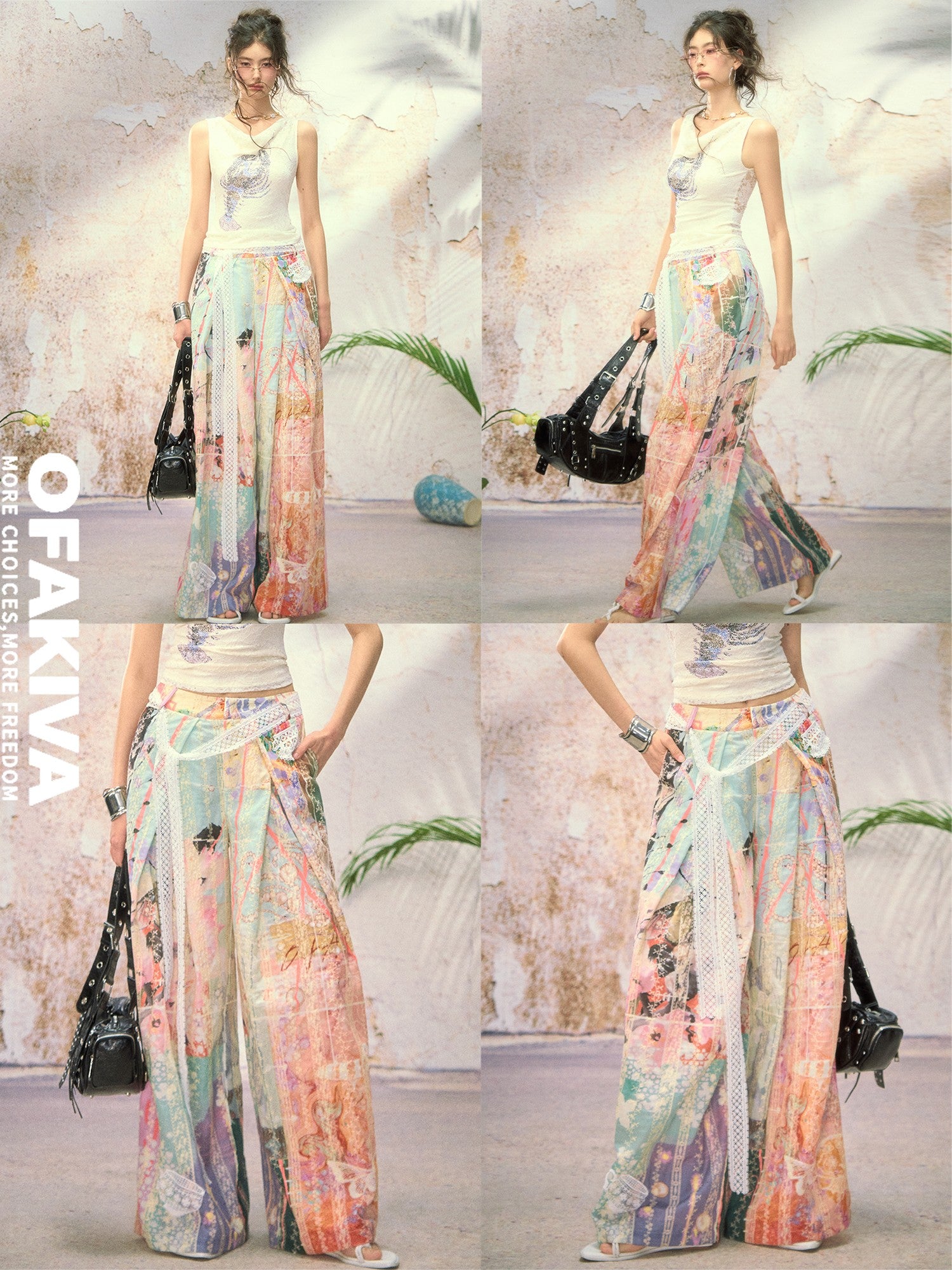OfAkiva Dream Fragment Structural Line Print Pleated Embroidered Women&