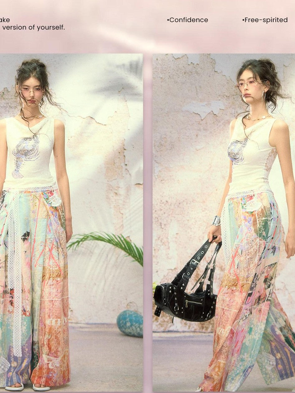 OfAkiva Dream Fragment Structural Line Print Pleated Embroidered Women&