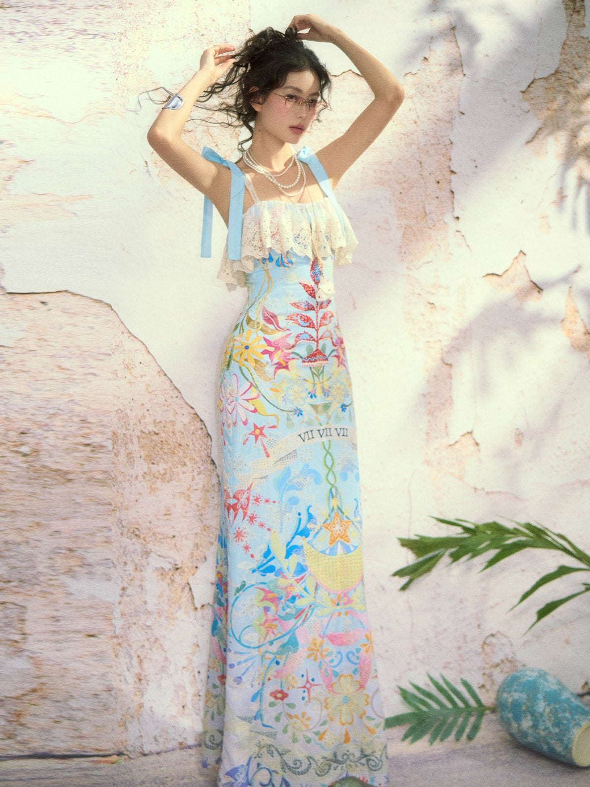 OfAkiva Embroidered Lace Cutout Tarot Print Women&